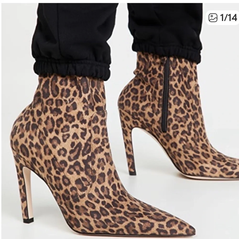 Good American Leopard Print Stiletto Ankle Boots Size 9 High Heel Animal‎ Print